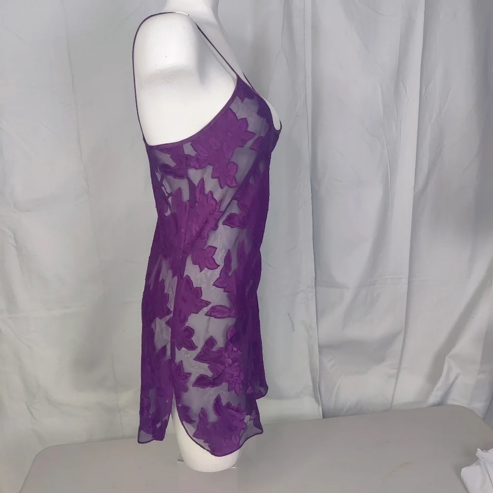 Grape Purple Sheer Slip Dress Cover Up Negligee Women's Sz Med Spaghetti Straps
